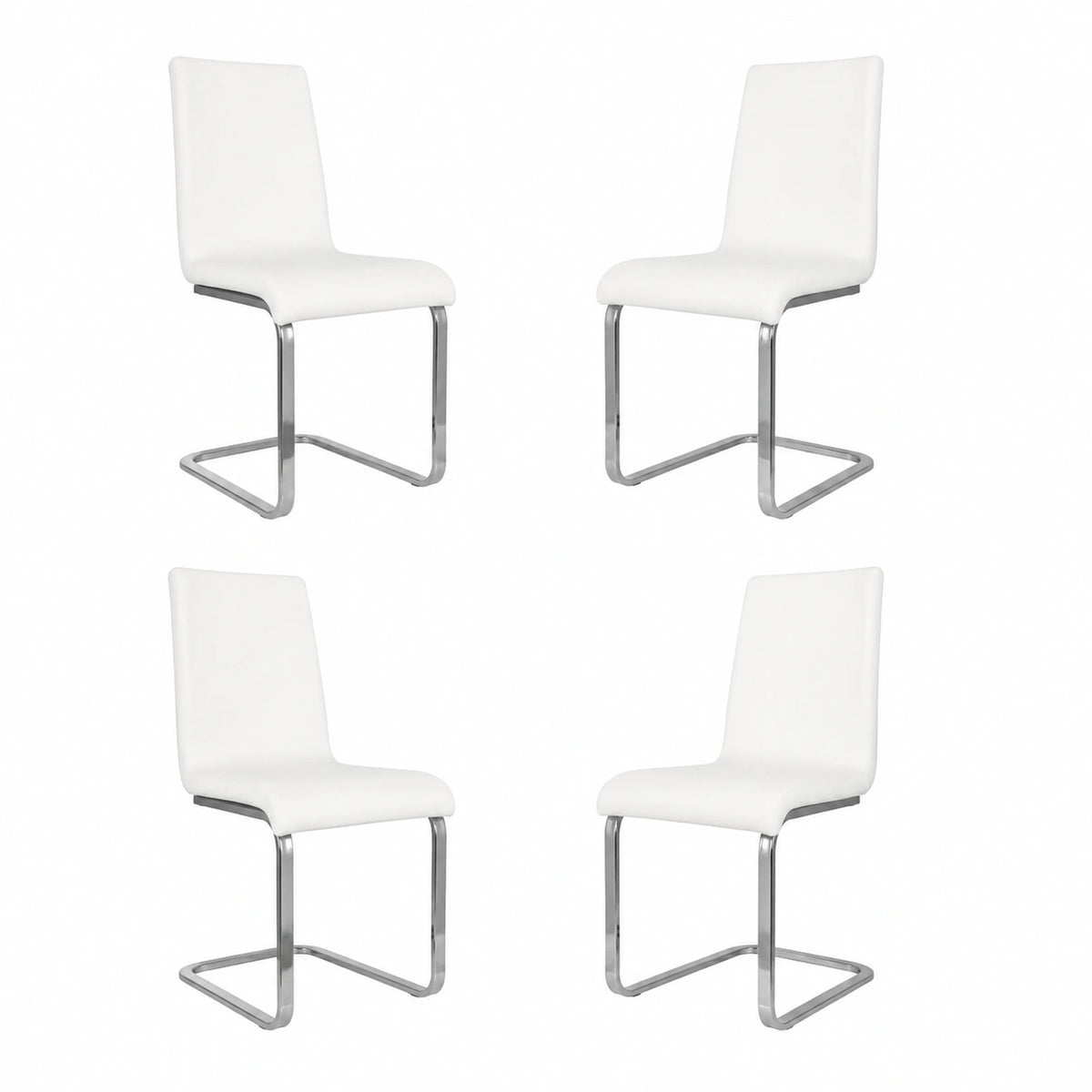 Chaise, rembourré, en acier et cuir, coloris blanc, pour la salle à manger ou la cuisine