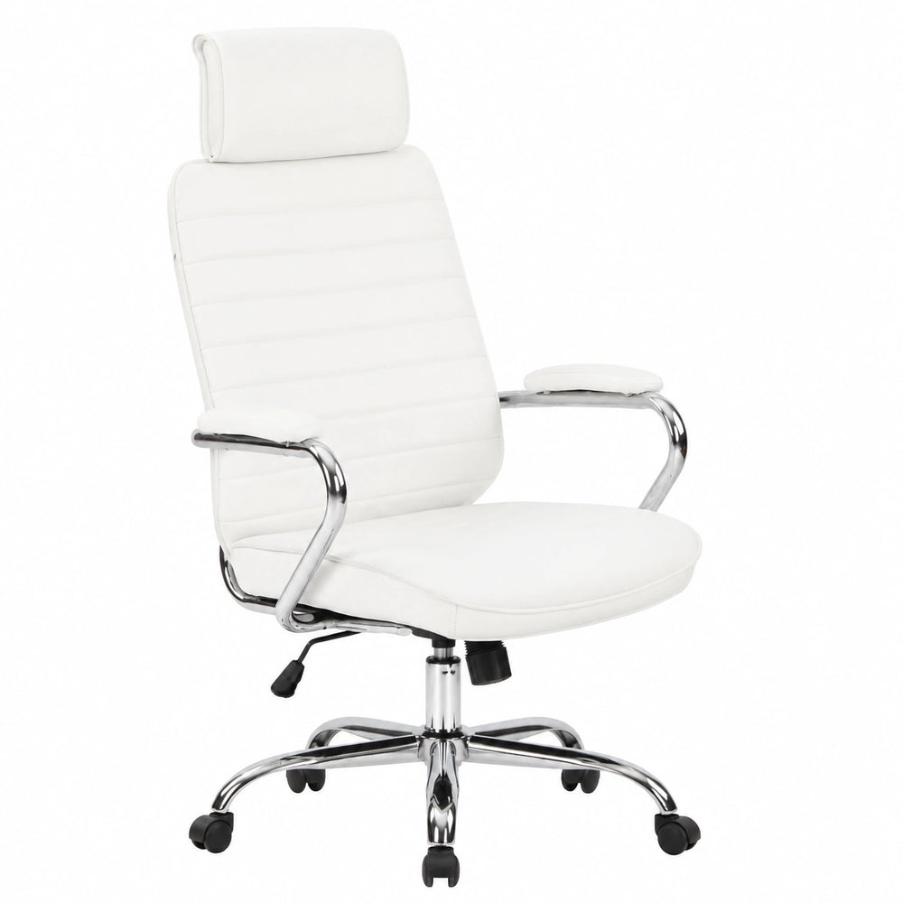 Bureau, pivotant, réglable, en métal et cuir, coloris blanc, pour l’espace de travail