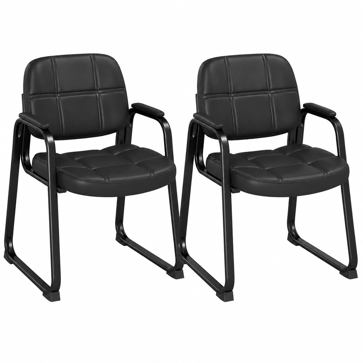 Chaise, rembourré, en métal et cuir, coloris noir, pour la salle à manger ou la cuisine
