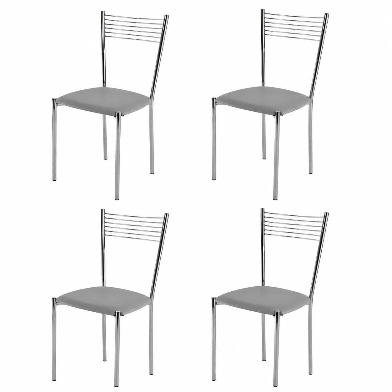 Chaise, rembourré, en acier et cuir, coloris gris, pour la salle à manger ou la cuisine