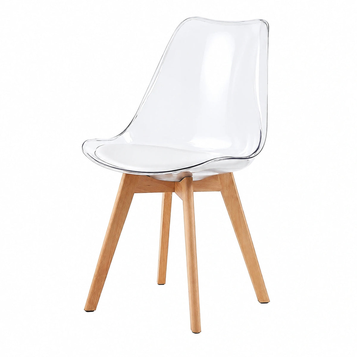 Chaise, en cuir, avec coussin, coloris blanc et transparent, pour la salle à manger ou la cuisine