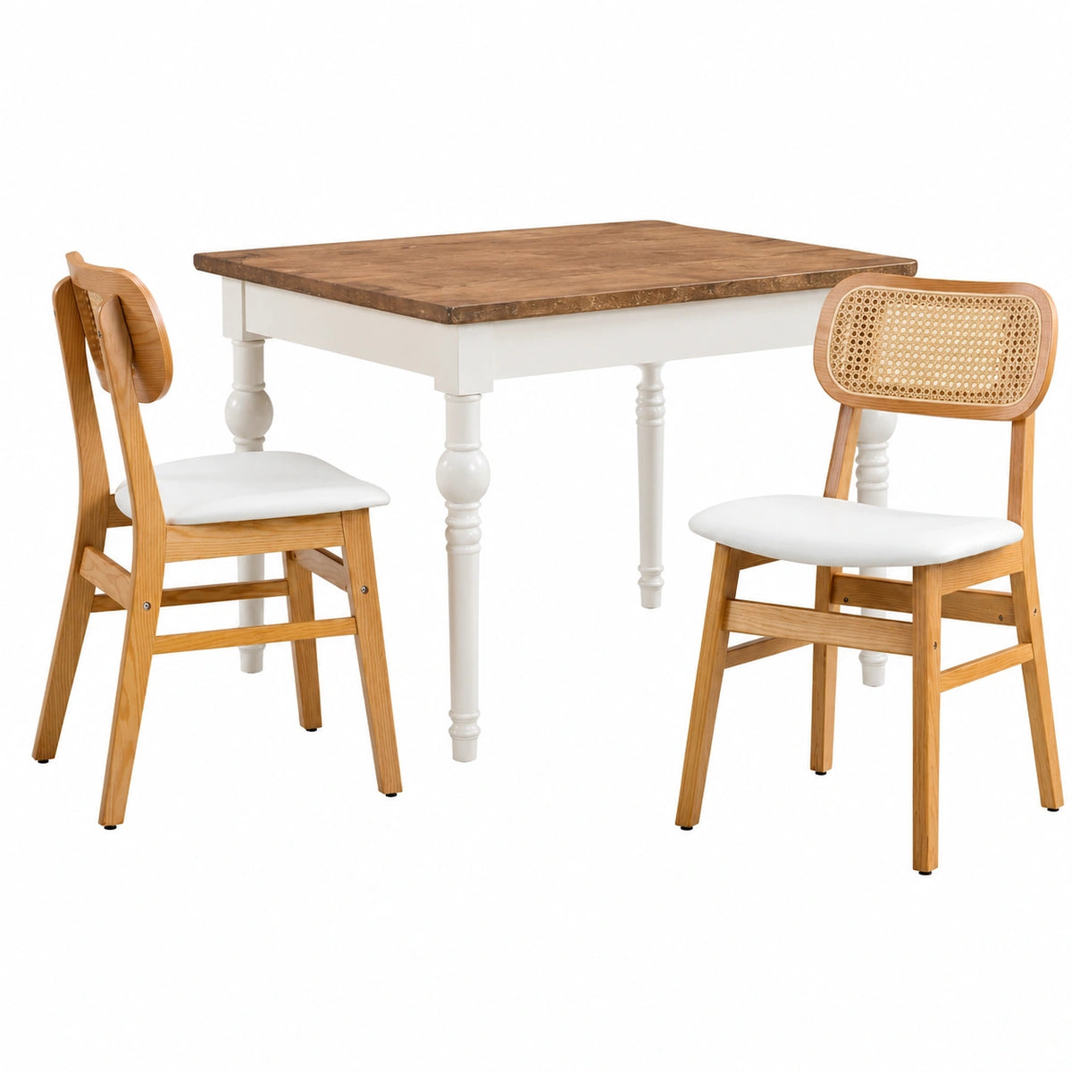 Chaise, en résine tressée et cuir, coloris blanc, pour la salle à manger ou la cuisine