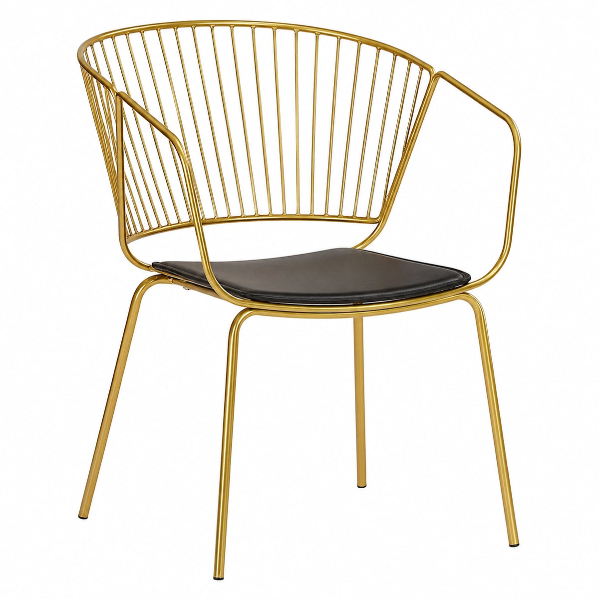 Chaise, en métal et cuir, coloris noir et doré, pour la salle à manger ou la cuisine