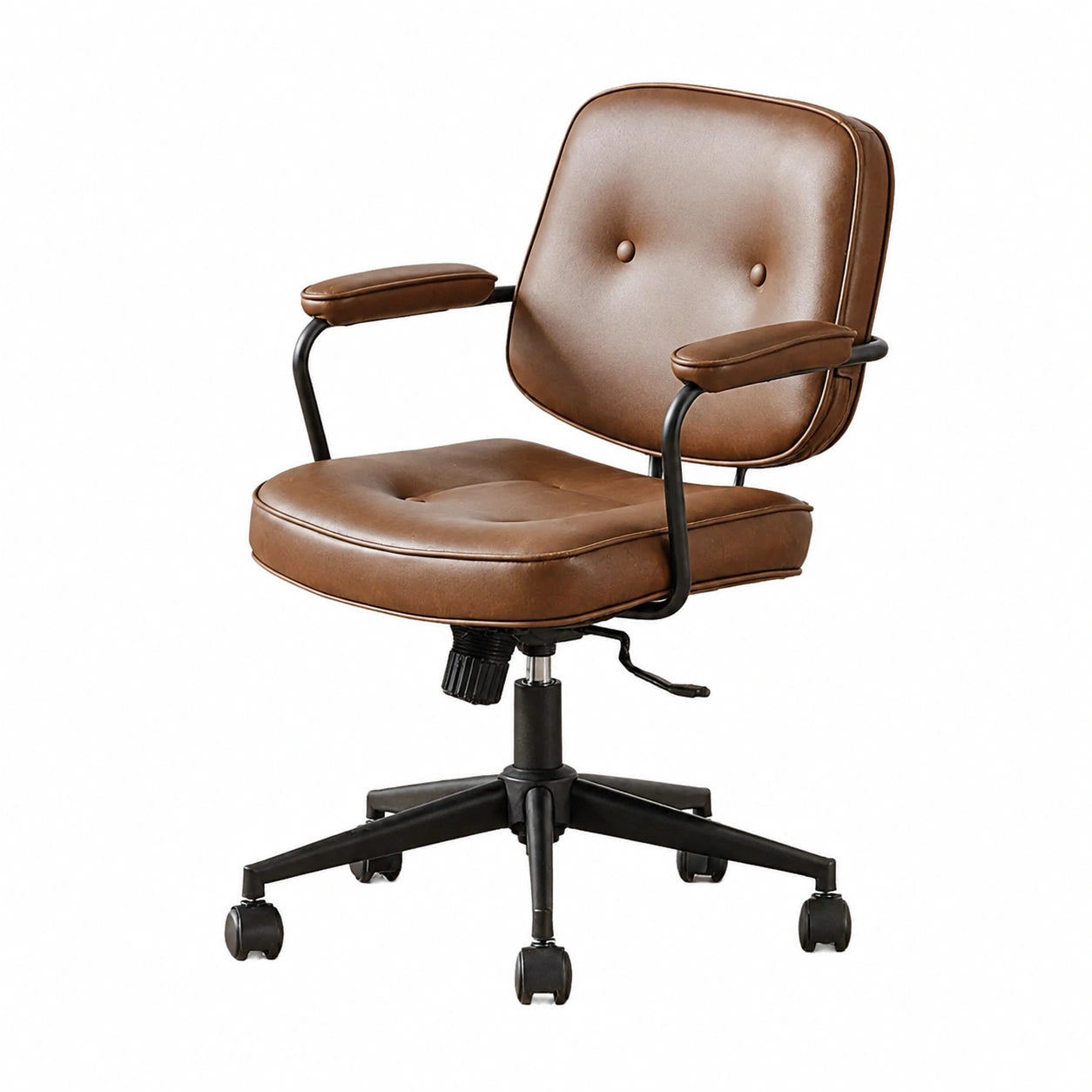 Bureau, pivotant, réglable, sur roulettes, en cuir, coloris marron, pour l’espace de travail