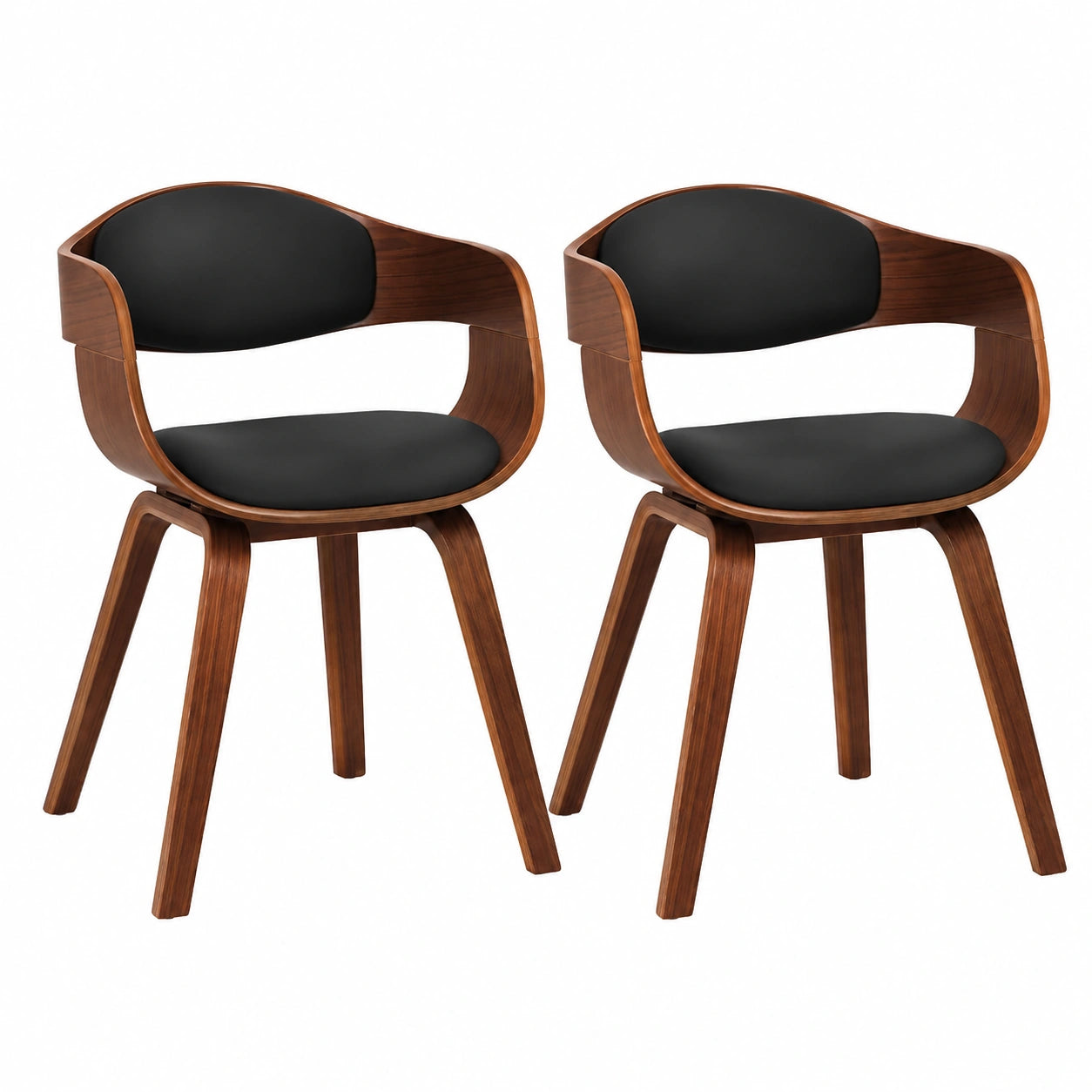 Chaise, rembourré, en noyer et cuir, coloris noir, pour la salle à manger ou la cuisine