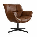 Fauteuil, 1 place, avec coussin, pivotant, en cuir, coloris marron, pour le salon ou la chambre